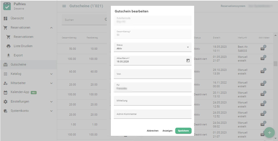 Gutschein bearbeiten