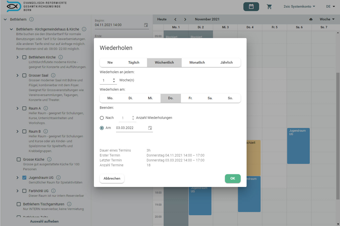 Raum-Verfügbarkeit prüfen und Reservationen wiederholen