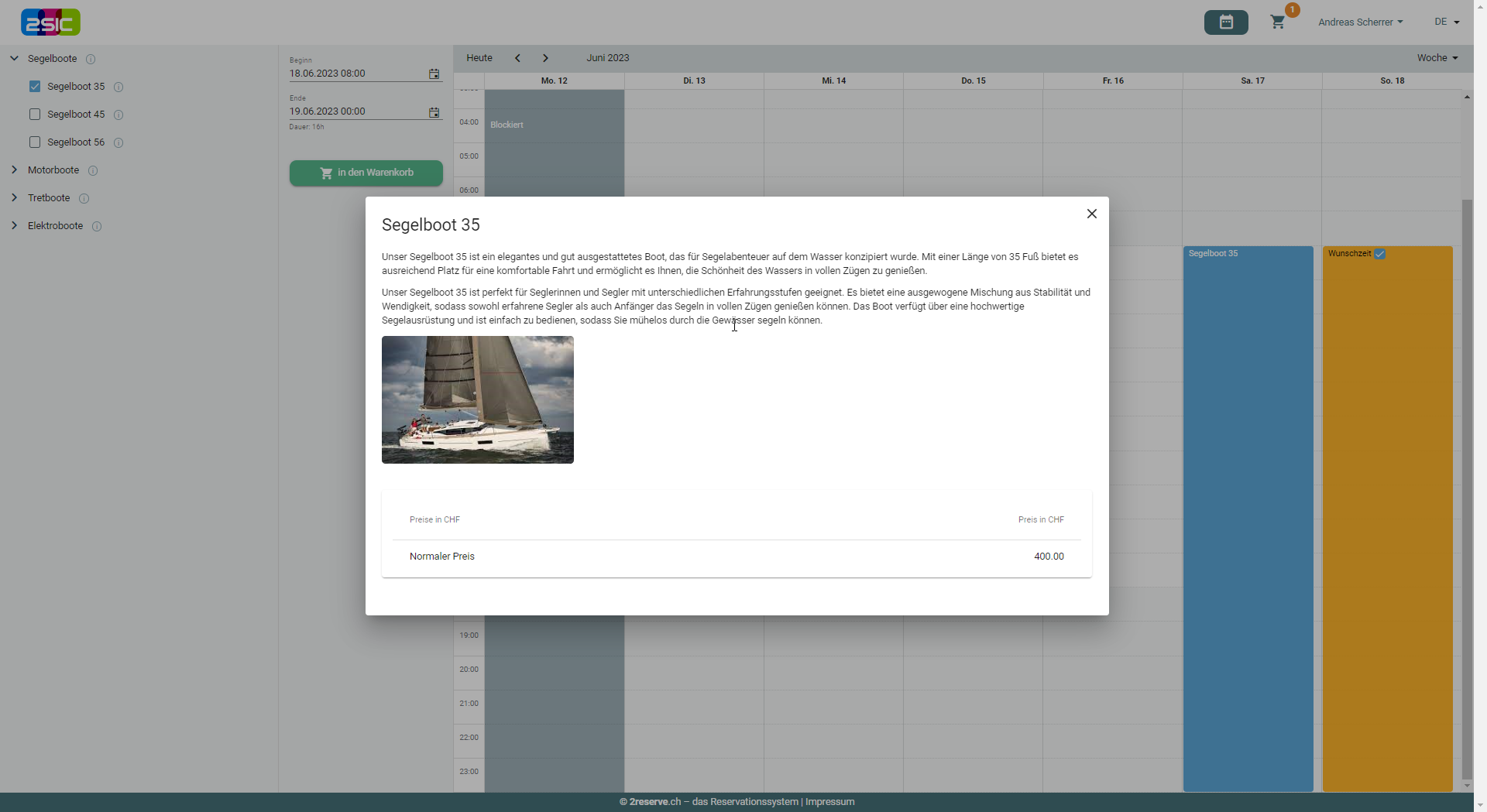 Online Reservation von Wasserfahrzeugen 