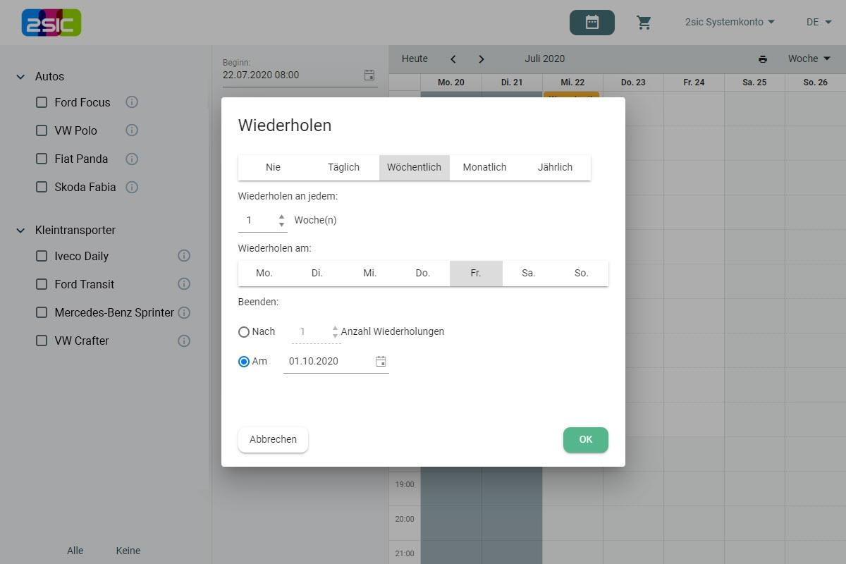 Fahrzeug Verfügbarkeit prüfen und Reservierungen wiederholen