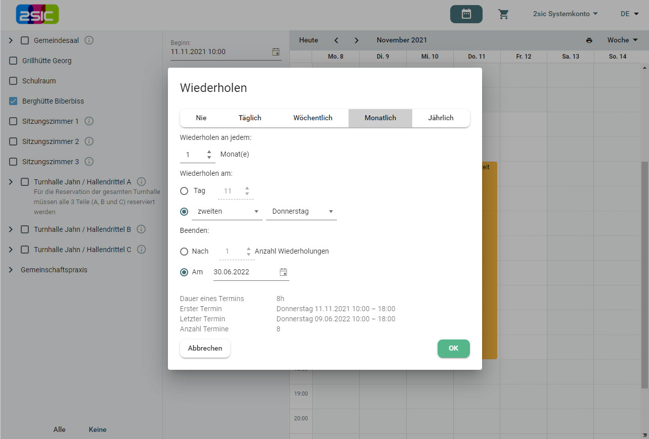 Raum Verfügbarkeit prüfen und Reservationen wiederholen