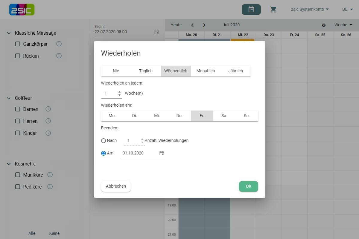 Coiffeur und Masseur Verfügbarkeit prüfen
