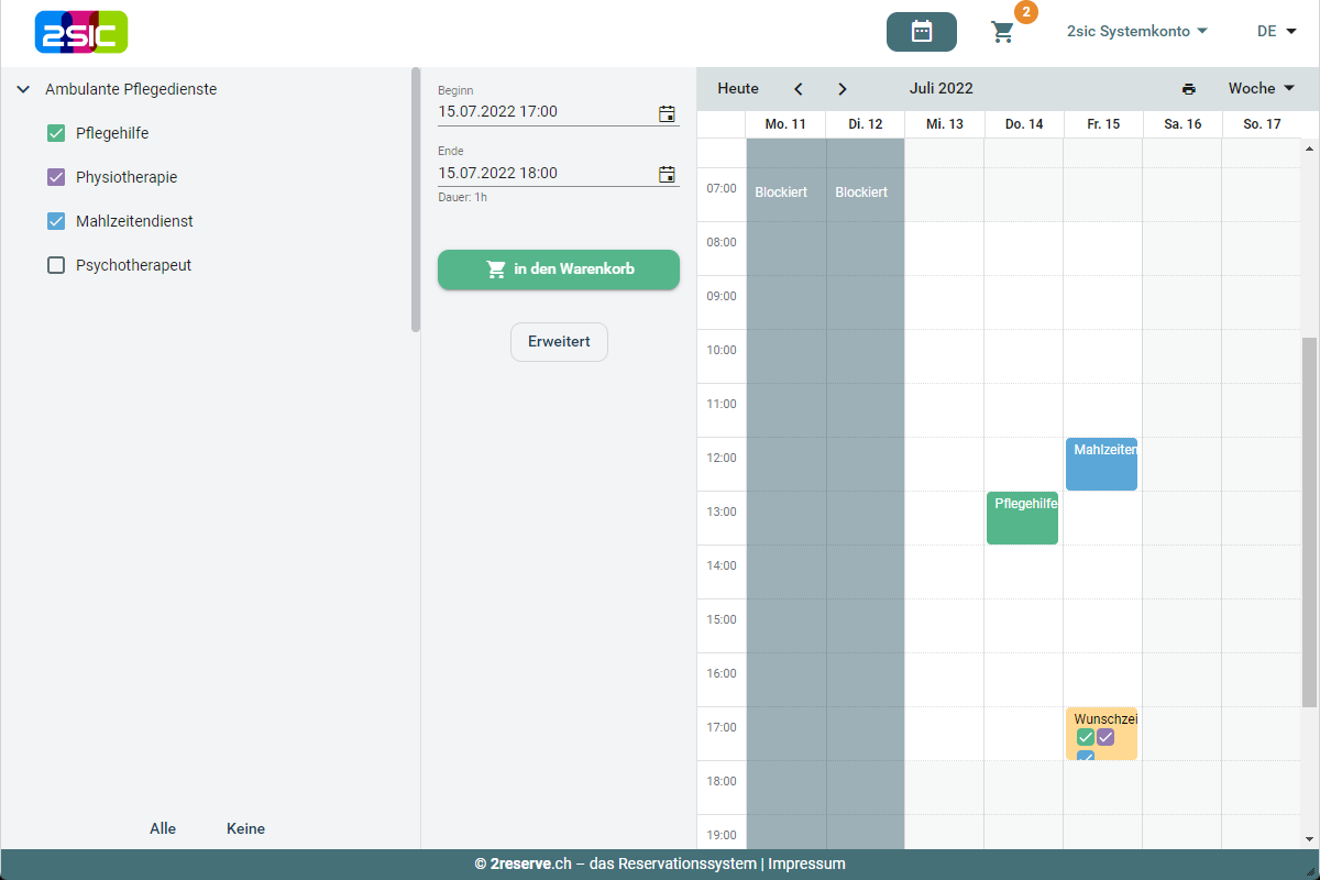 Pflege Dienstleistungen und Personal online verwalten